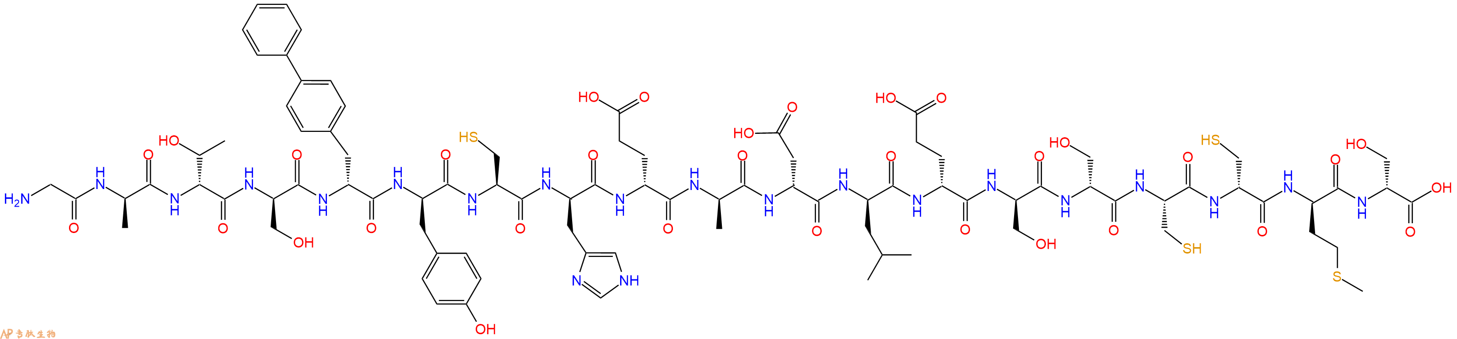 专肽生物产品H2N-Gly-DAla-DThr-DSer-DBip-DTyr-Cys-DHis-DGlu-DAla-DAsp-DLeu-DGlu-DSer-DSer-Cys-DCys-DMet-DSer-OH