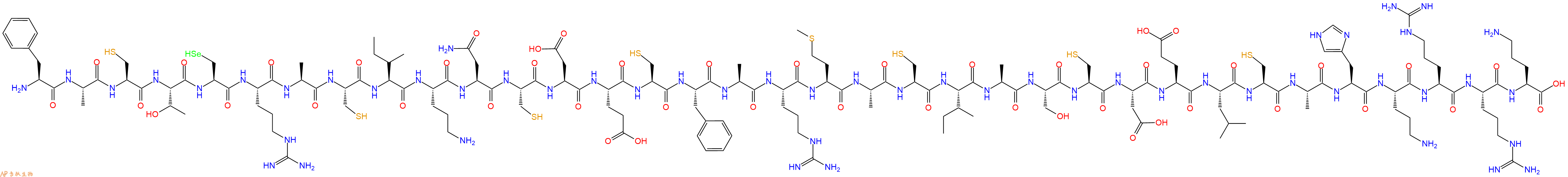 专肽生物产品H2N-Phe-Ala-Cys-Thr-Sec-Arg-Ala-Cys-Ile-Orn-Asn-Cys-Asp-Glu-Cys-Phe-Ala-Arg-Met-Ala-Cys-Ile-Ala-Ser-Cys-Asp-Glu-Leu-Cys-Ala-His-Orn-Arg-Arg-Orn-OH