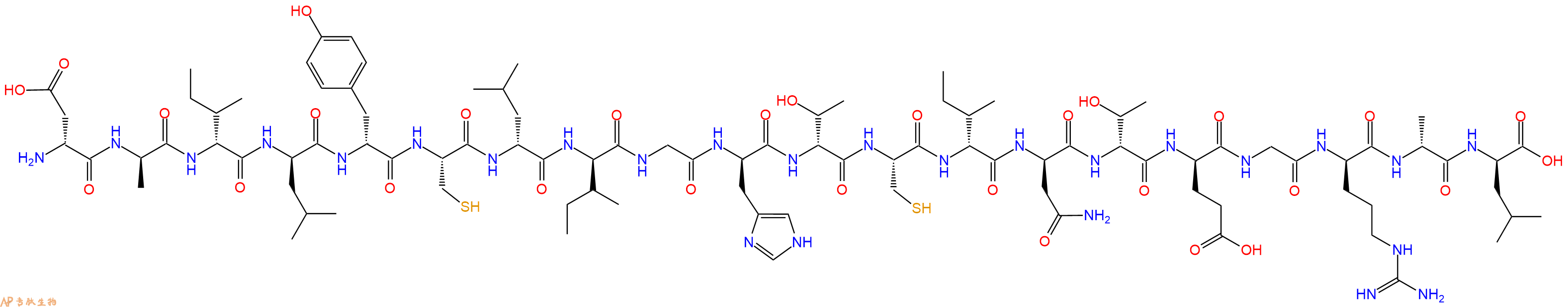 专肽生物产品H2N-DAsp-DAla-DIle-DLeu-DTyr-Cys-DLeu-DIle-Gly-DHis-DThr-Cys-DIle-DAsn-DThr-DGlu-Gly-DArg-DAla-DLeu-OH