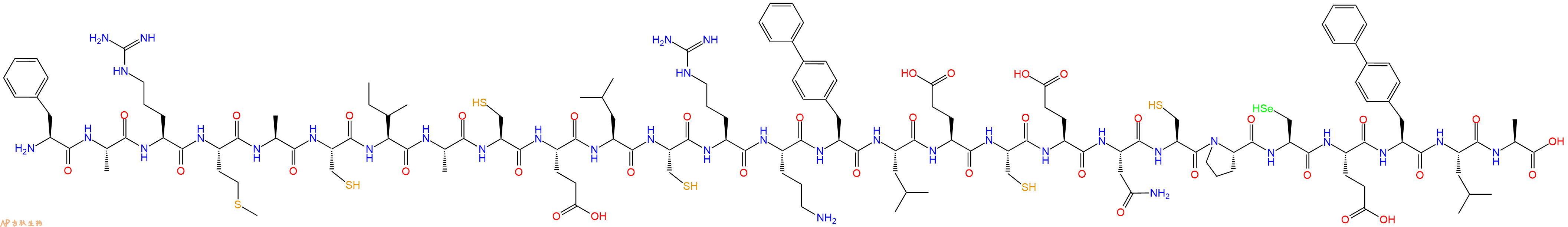 专肽生物产品H2N-Phe-Ala-Arg-Met-Ala-Cys-Ile-Ala-Cys-Glu-Leu-Cys-Arg-Orn-Bip-Leu-Glu-Cys-Glu-Asn-Cys-Pro-Sec-Glu-Bip-Leu-Ala-OH