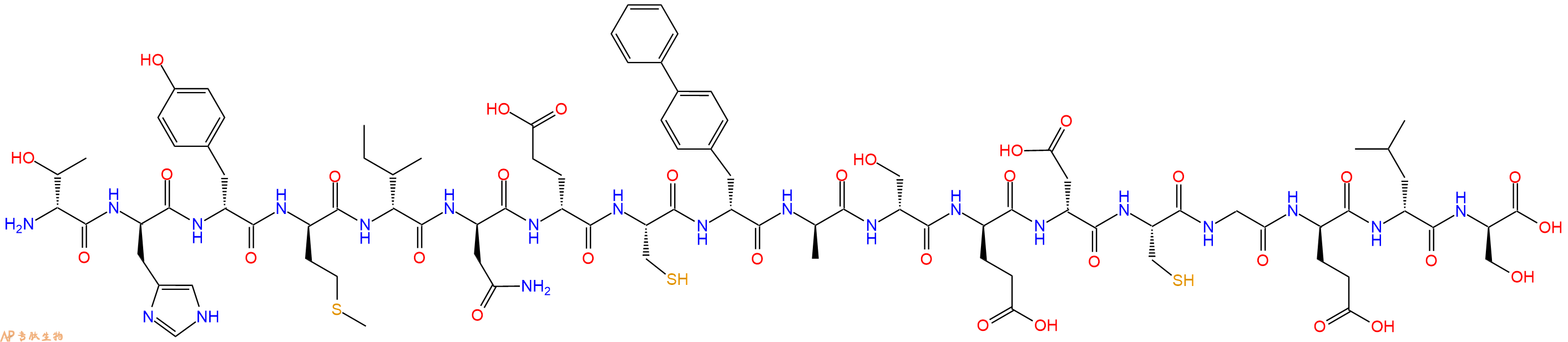 专肽生物产品H2N-DThr-DHis-DTyr-DMet-DIle-DAsn-DGlu-Cys-DBip-DAla-DSer-DGlu-DAsp-Cys-Gly-DGlu-DLeu-DSer-OH