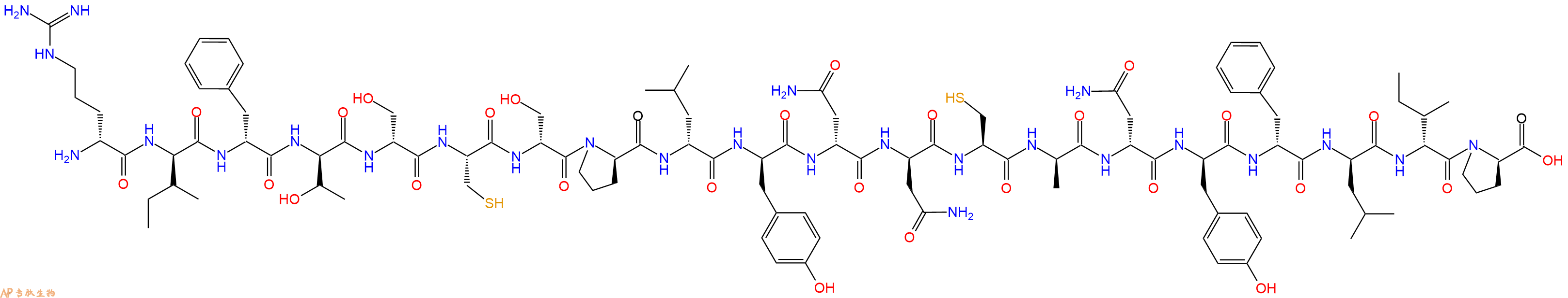 专肽生物产品H2N-DArg-DIle-DPhe-DThr-DSer-Cys-DSer-DPro-DLeu-DTyr-DAsn-DAsn-Cys-DAla-DAsn-DTyr-DPhe-DLeu-DIle-DPro-OH