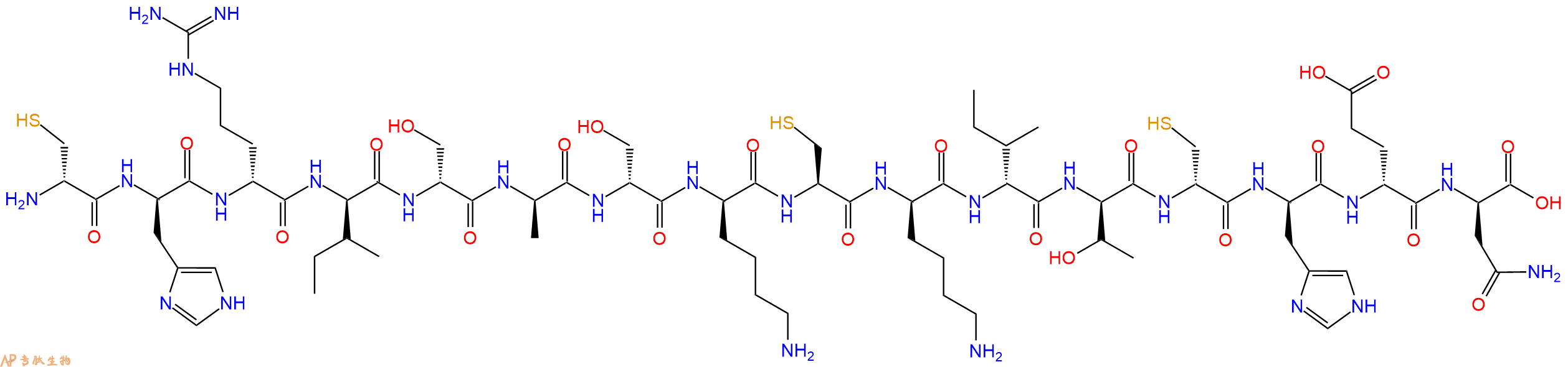 专肽生物产品H2N-DCys-DHis-DArg-DIle-DSer-DAla-DSer-DLys-Cys-DLys-DIle-DThr-DCys-DHis-DGlu-DAsn-OH