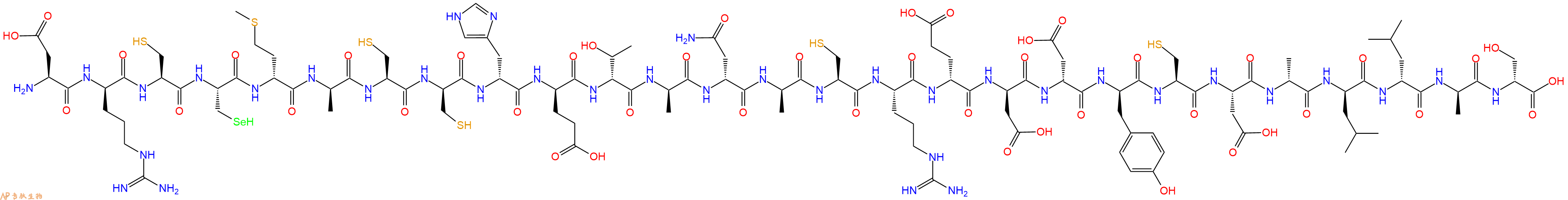 专肽生物产品H2N-Asp-DArg-Cys-Sec-DMet-DAla-Cys-DCys-DHis-DGlu-DThr-DAla-DAsn-DAla-Cys-Arg-DGlu-DAsp-DAsp-DTyr-Cys-Asp-DAla-DLeu-DLeu-DAla-DSer-OH