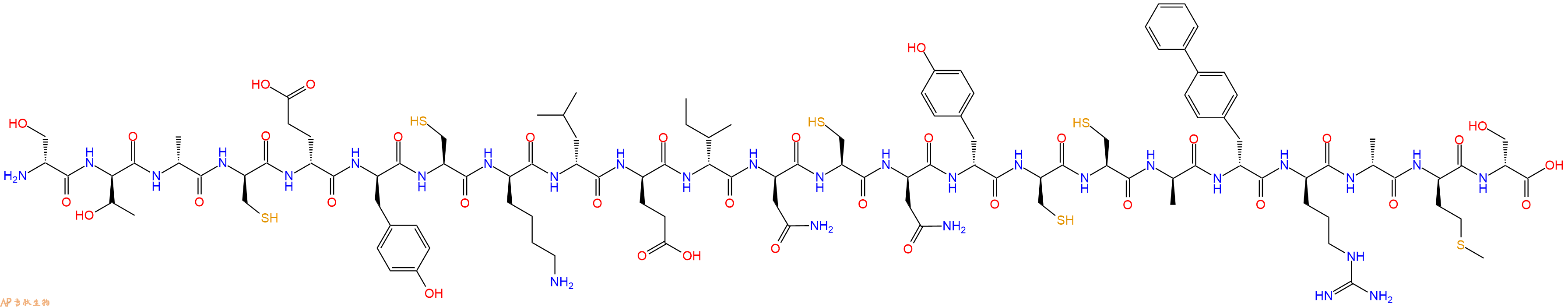 专肽生物产品H2N-DSer-DThr-DAla-DCys-DGlu-DTyr-Cys-DLys-DLeu-DGlu-DIle-DAsn-Cys-DAsn-DTyr-DCys-Cys-DAla-DBip-DArg-DAla-DMet-DSer-OH