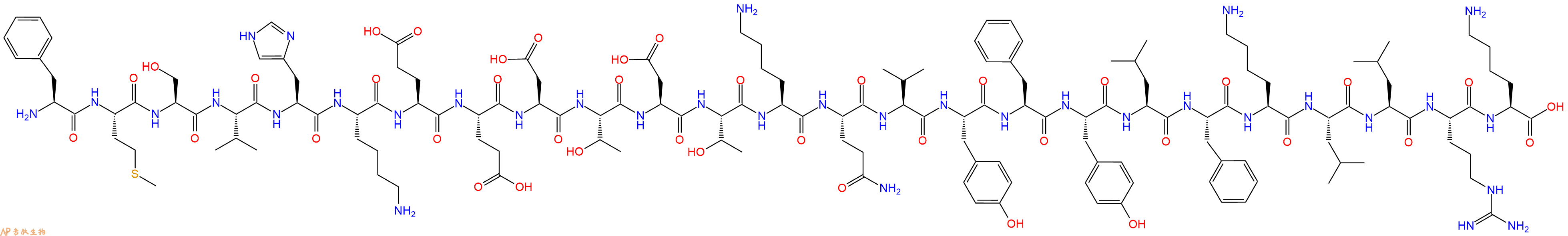 专肽生物产品H2N-Phe-Met-Ser-Val-His-Lys-Glu-Glu-Asp-Thr-Asp-Thr-Lys-Gln-Val-Tyr-Phe-Tyr-Leu-Phe-Lys-Leu-Leu-Arg-Lys-OH