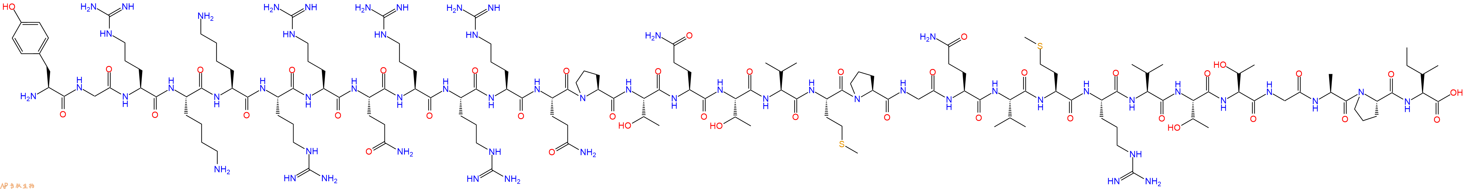 专肽生物产品H2N-Tyr-Gly-Arg-Lys-Lys-Arg-Arg-Gln-Arg-Arg-Arg-Gln-Pro-Thr-Gln-Thr-Val-Met-Pro-Gly-Gln-Val-Met-Arg-Val-Thr-Thr-Gly-Ala-Pro-Ile-OH