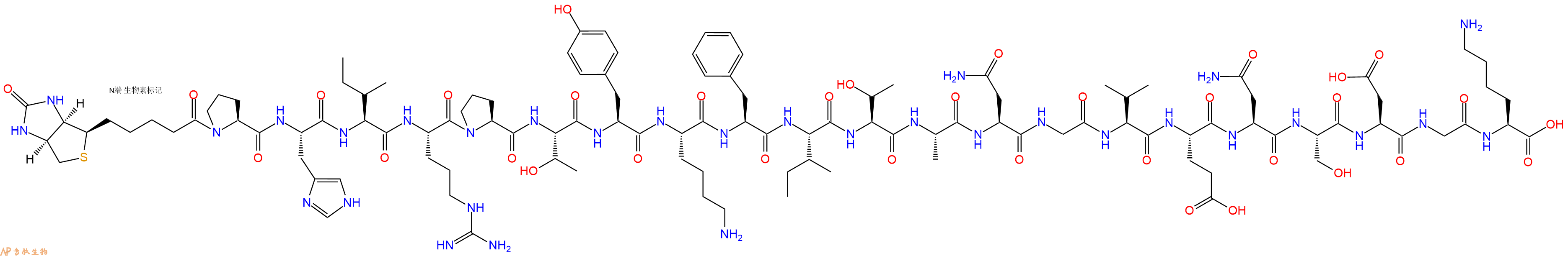 专肽生物产品Biotinyl-Pro-His-Ile-Arg-Pro-Thr-Tyr-Lys-Phe-Ile-Thr-Ala-Asn-Gly-Val-Glu-Asn-Ser-Asp-Gly-Lys-OH