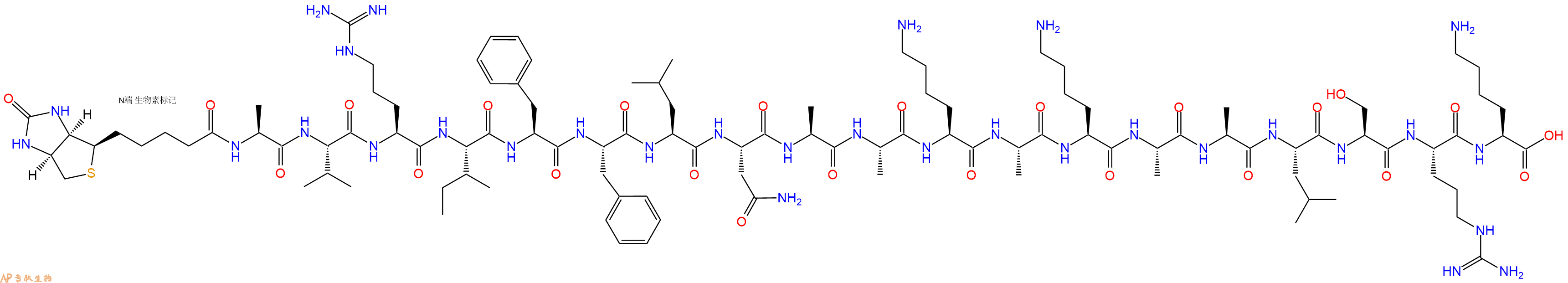 专肽生物产品Biotinyl-Ala-Val-Arg-Ile-Phe-Phe-Leu-Asn-Ala-Ala-Lys-Ala-Lys-Ala-Ala-Leu-Ser-Arg-Lys-OH