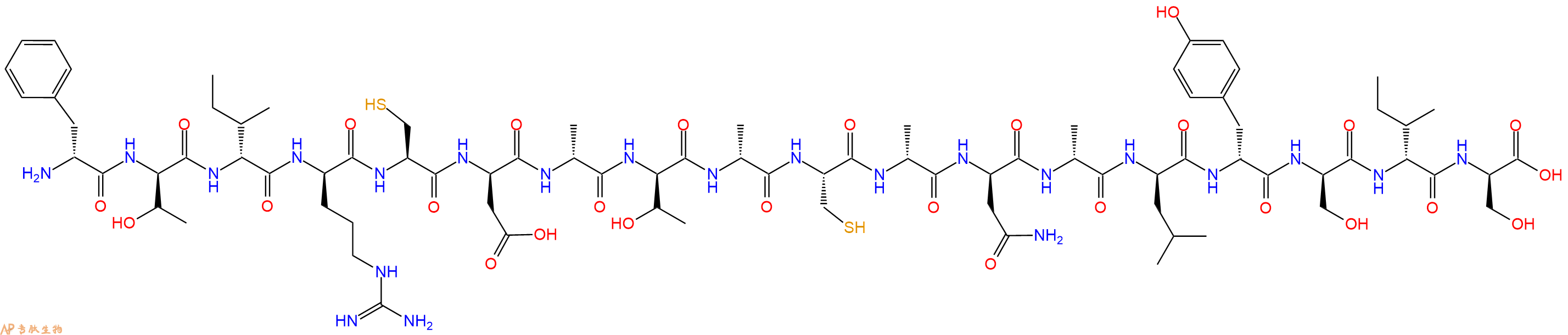 专肽生物产品H2N-DPhe-DThr-DIle-DArg-Cys-DAsp-DAla-DThr-DAla-Cys-DAla-DAsn-DAla-DLeu-DTyr-DSer-DIle-DSer-OH