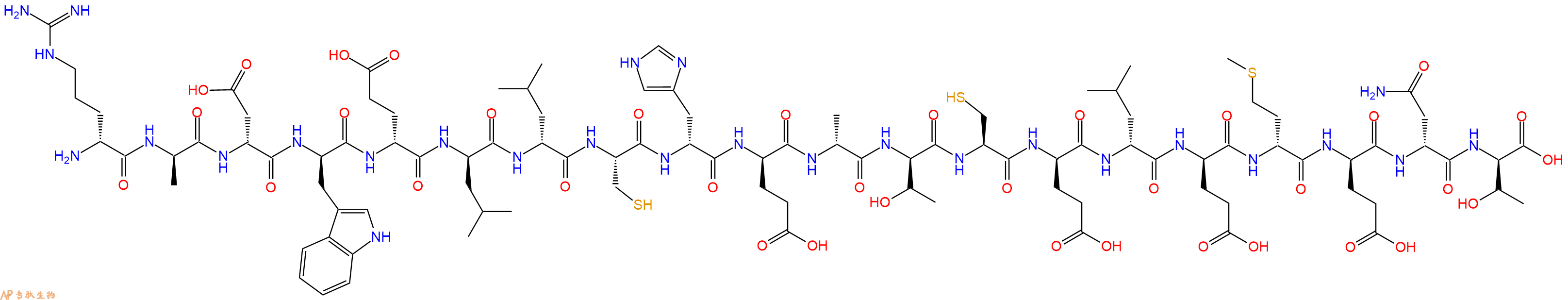 专肽生物产品H2N-DArg-DAla-DAsp-DTrp-DGlu-DLeu-DLeu-Cys-DHis-DGlu-DAla-DThr-Cys-DGlu-DLeu-DGlu-DMet-DGlu-DAsn-DThr-OH