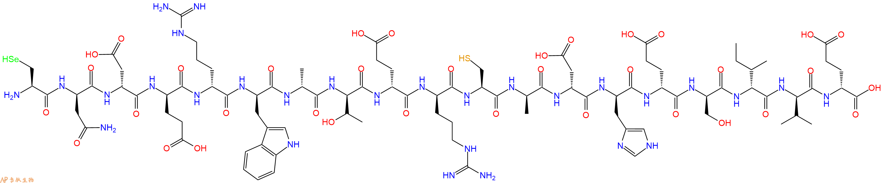 专肽生物产品H2N-Sec-DAsn-DAsp-DGlu-DArg-DTrp-DAla-DThr-DGlu-DArg-Cys-DAla-DAsp-DHis-DGlu-DSer-DIle-DVal-DGlu-OH
