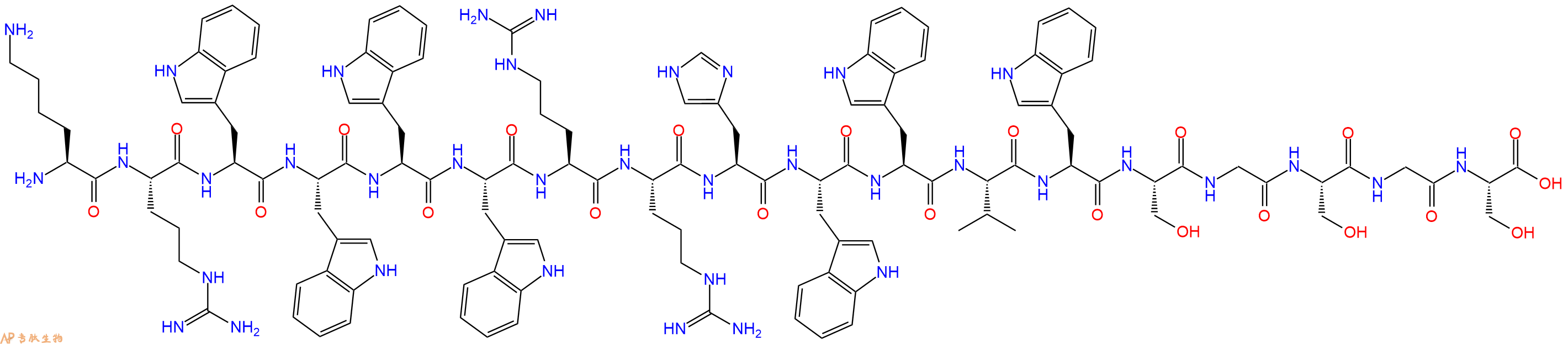 专肽生物产品H2N-Lys-Arg-Trp-Trp-Trp-Trp-Arg-Arg-His-Trp-Trp-Val-Trp-Ser-Gly-Ser-Gly-Ser-OH