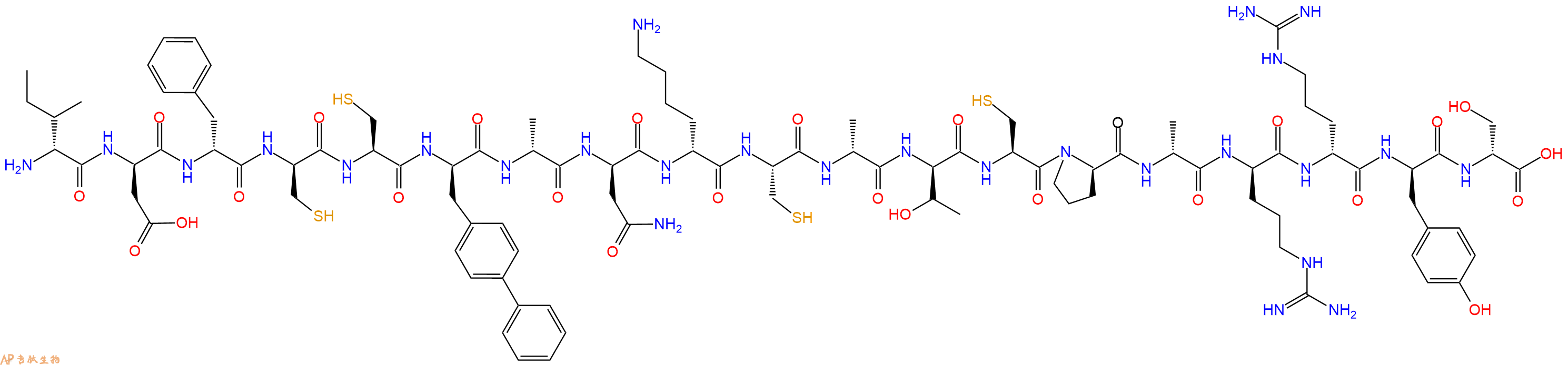 专肽生物产品H2N-DIle-DAsp-DPhe-DCys-Cys-DBip-DAla-DAsn-DLys-Cys-DAla-DThr-Cys-DPro-DAla-DArg-DArg-DTyr-DSer-OH
