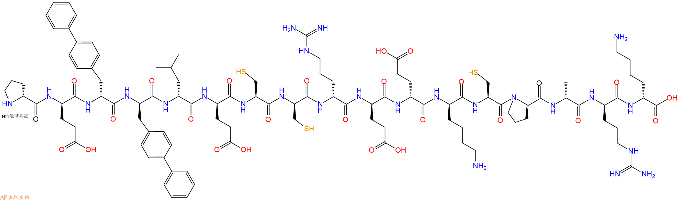 专肽生物产品H2N-DPro-DGlu-DBip-DBip-DLeu-DGlu-Cys-DCys-DArg-DGlu-DGlu-DLys-Cys-DPro-DAla-DArg-DLys-OH