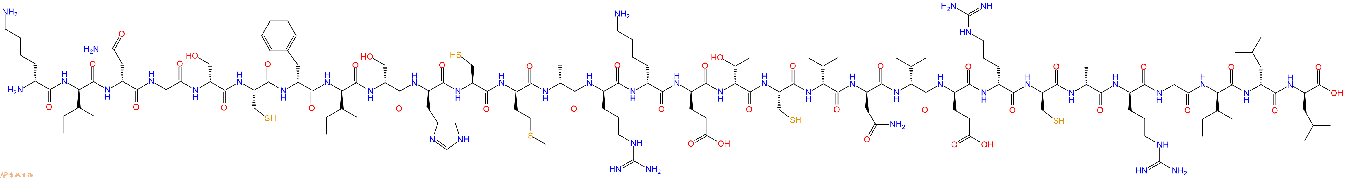 专肽生物产品H2N-DLys-DIle-DAsn-Gly-DSer-Cys-DPhe-DIle-DSer-DHis-Cys-DMet-DAla-DArg-DLys-DGlu-DThr-Cys-DIle-DAsn-DVal-DGlu-DArg-DCys-DAla-DArg-Gly-DIle-DLeu-DLeu-OH