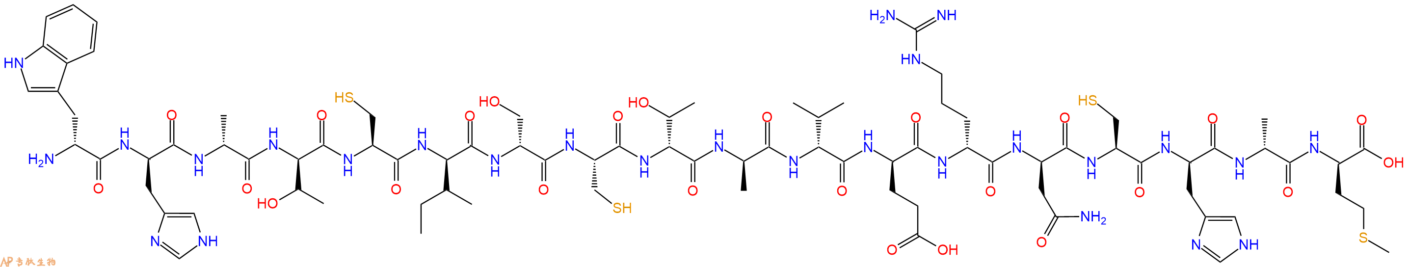 专肽生物产品H2N-DTrp-DHis-DAla-DThr-Cys-DIle-DSer-Cys-DThr-DAla-DVal-DGlu-DArg-DAsn-Cys-DHis-DAla-DMet-OH