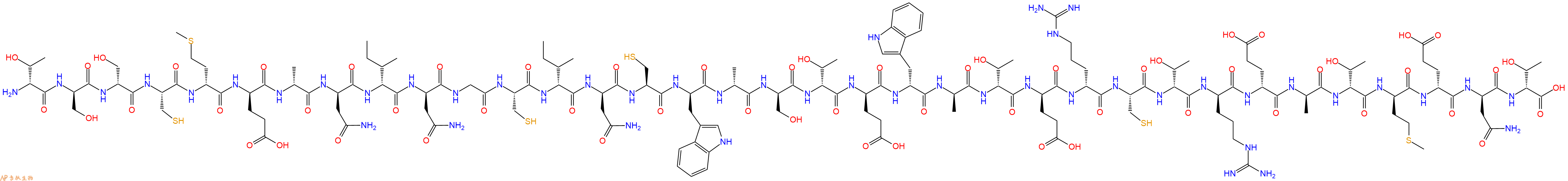 专肽生物产品H2N-DThr-DSer-DSer-Cys-DMet-DGlu-DAla-DAsn-DIle-DAsn-Gly-Cys-DIle-DAsn-Cys-DTrp-DAla-DSer-DThr-DGlu-DTrp-DAla-DThr-DGlu-DArg-Cys-DThr-DArg-DGlu-DAla-DThr-DMet-DGlu-DAsn-DThr-OH