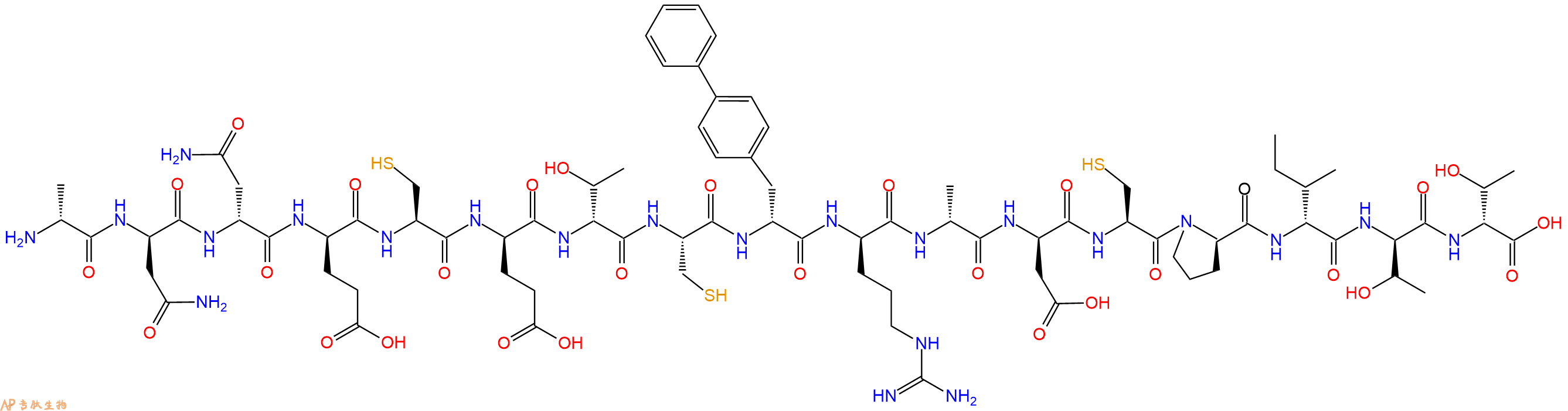 专肽生物产品H2N-DAla-DAsn-DAsn-DGlu-Cys-DGlu-DThr-Cys-DBip-DArg-DAla-DAsp-Cys-DPro-DIle-DThr-DThr-OH