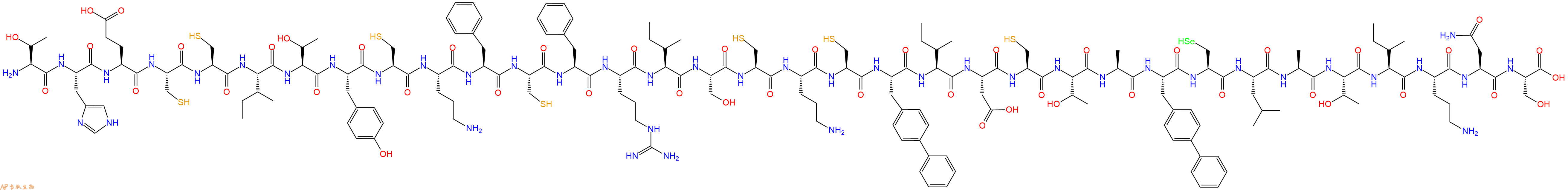 专肽生物产品H2N-Thr-His-Glu-Cys-Cys-Ile-Thr-Tyr-Cys-Orn-Phe-Cys-Phe-Arg-Ile-Ser-Cys-Orn-Cys-Bip-Ile-Asp-Cys-Thr-Ala-Bip-Sec-Leu-Ala-Thr-Ile-Orn-Asn-Ser-OH