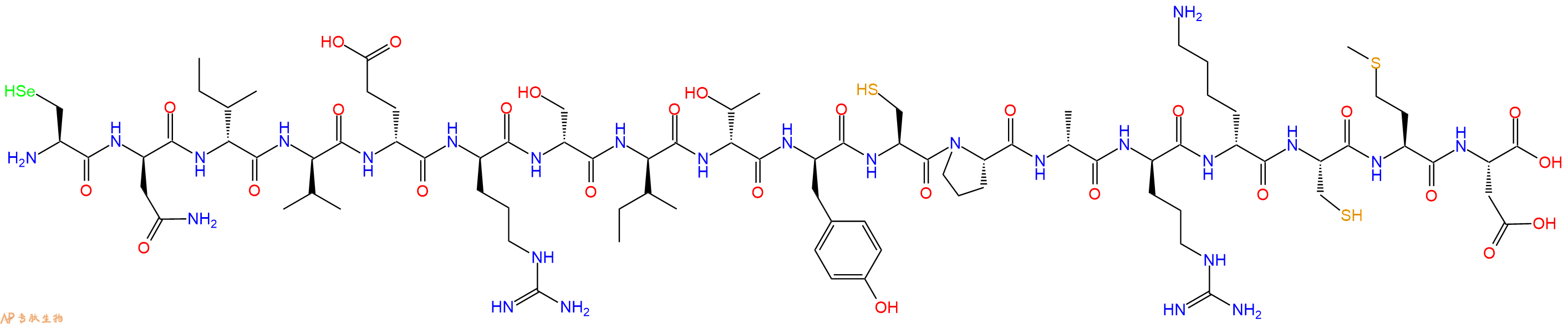 专肽生物产品H2N-Sec-DAsn-DIle-DVal-DGlu-DArg-DSer-DIle-DThr-DTyr-Cys-Pro-DAla-DArg-DLys-Cys-Met-Asp-OH
