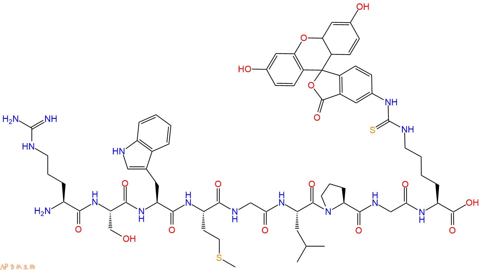 专肽生物产品H2N-Arg-Ser-Trp-Met-Gly-Leu-Pro-Gly-Lys(FITC)-OH