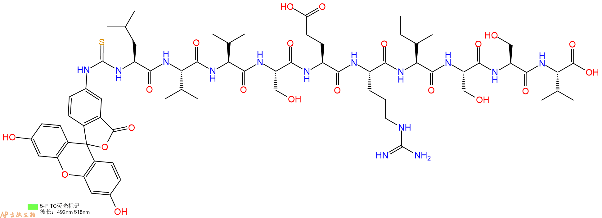 专肽生物产品5FITC-Leu-Val-Val-Ser-Glu-Arg-Ile-Ser-Ser-Val-OH