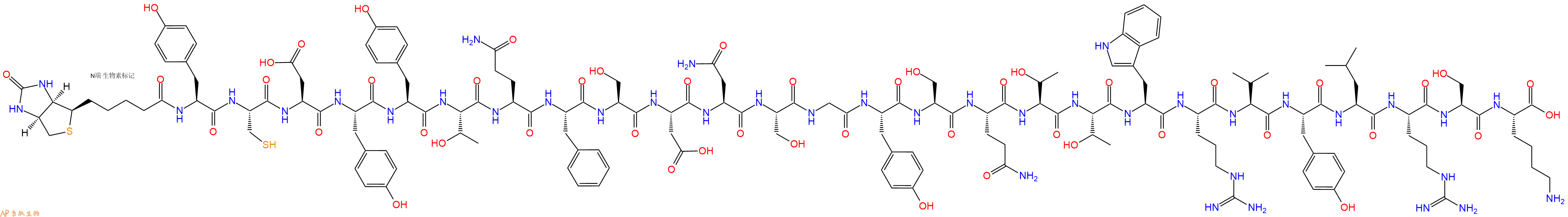 专肽生物产品Biotinyl-Tyr-Cys-Asp-Tyr-Tyr-Thr-Gln-Phe-Ser-Asp-Asn-Ser-Gly-Tyr-Ser-Gln-Thr-Thr-Trp-Arg-Val-Tyr-Leu-Arg-Ser-Lys-OH