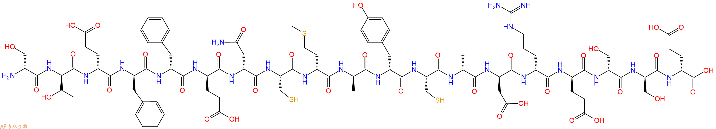 专肽生物产品H2N-DSer-DThr-DGlu-DPhe-DPhe-DGlu-DAsn-Cys-DMet-DAla-DTyr-Cys-DAla-DAsp-DArg-DGlu-DSer-DSer-DGlu-OH