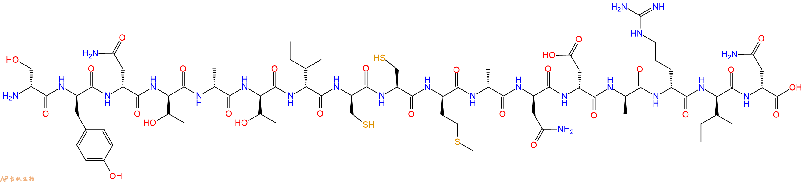 专肽生物产品H2N-DSer-DTyr-DAsn-DThr-DAla-DThr-DIle-DCys-Cys-DMet-DAla-DAsn-DAsp-DAla-DArg-DIle-DAsn-OH