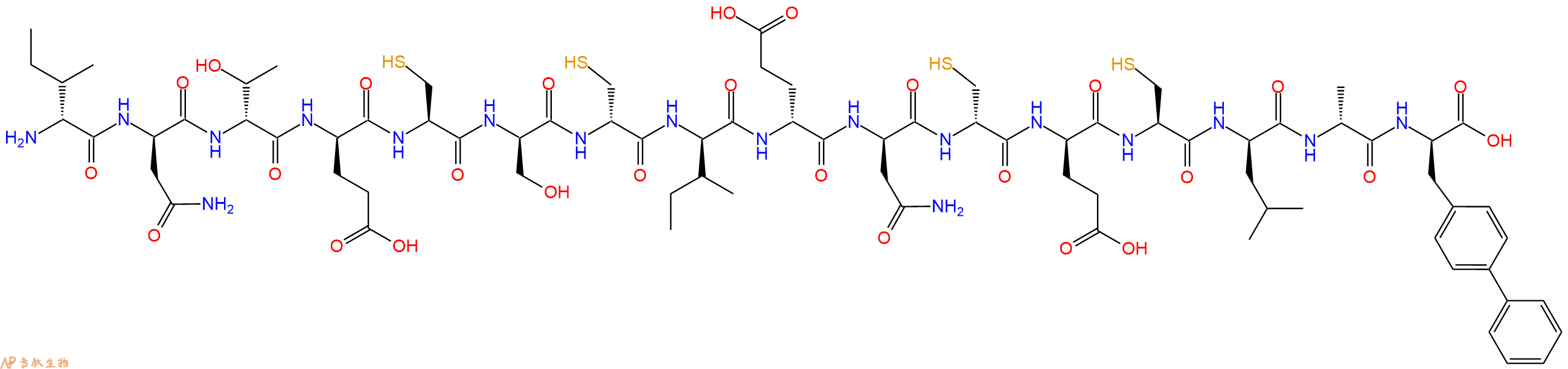 专肽生物产品H2N-DIle-DAsn-DThr-DGlu-Cys-DSer-DCys-DIle-DGlu-DAsn-DCys-DGlu-Cys-DLeu-DAla-DBip-OH