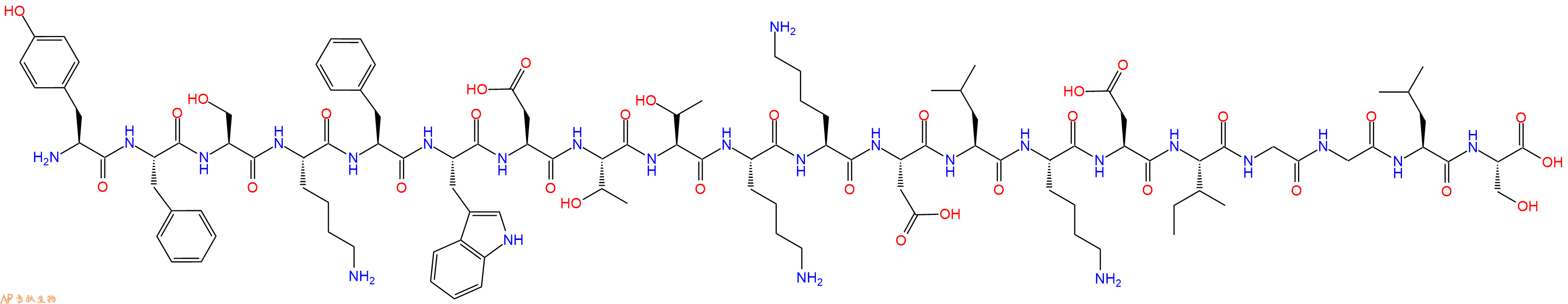 专肽生物产品H2N-Tyr-Phe-Ser-Lys-Phe-Trp-Asp-Thr-Thr-Lys-Lys-Asp-Leu-Lys-Asp-Ile-Gly-Gly-Leu-Ser-OH
