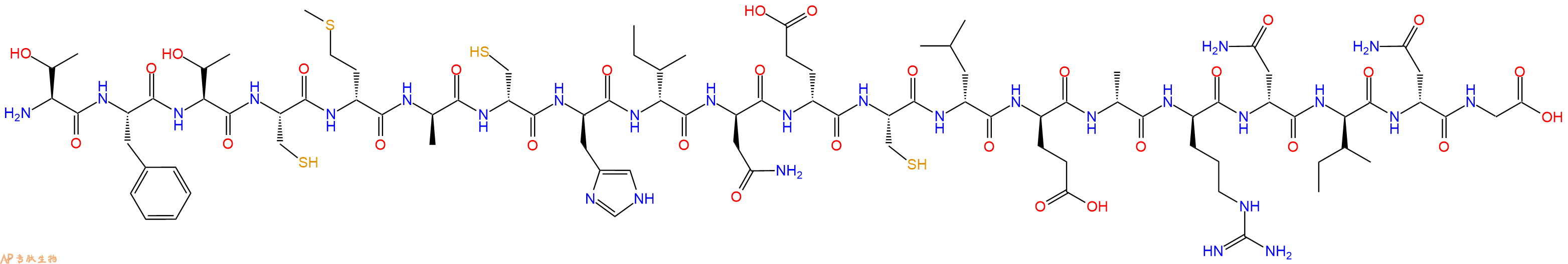 专肽生物产品H2N-Thr-Phe-Thr-Cys-DMet-DAla-DCys-DHis-DIle-DAsn-DGlu-Cys-DLeu-DGlu-DAla-DArg-DAsn-DIle-DAsn-Gly-OH
