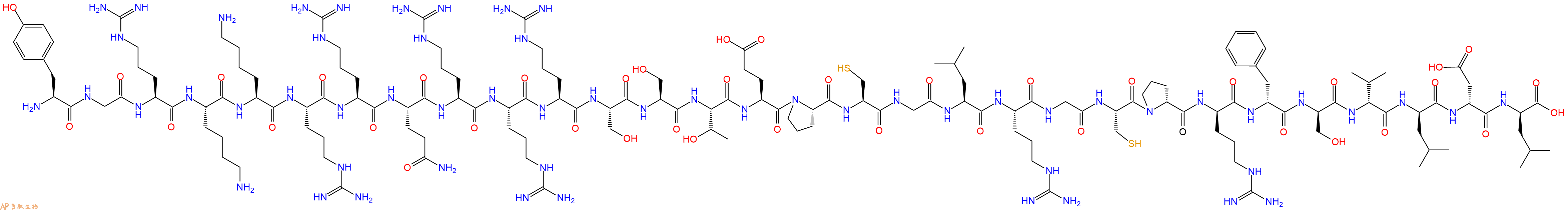专肽生物产品H2N-Tyr-Gly-Arg-Lys-Lys-Arg-Arg-Gln-Arg-Arg-Arg-Ser-Ser-Thr-Glu-Pro-Cys-Gly-Leu-Arg-Gly-Cys-DPro-DArg-DPhe-DSer-DVal-DLeu-DAsp-DLeu-OH