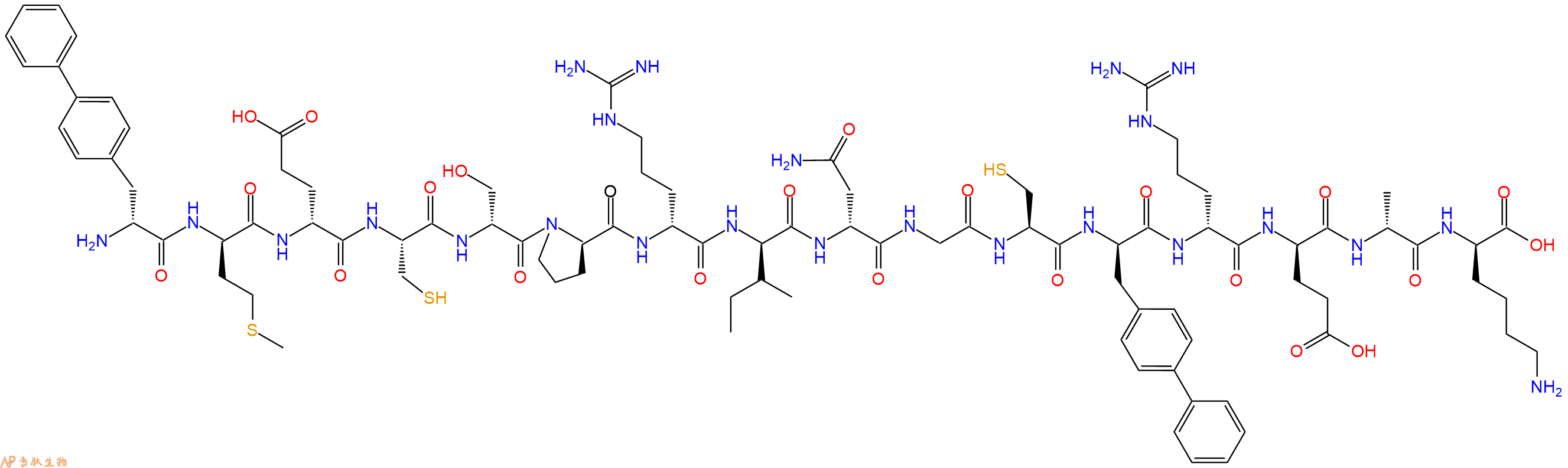 专肽生物产品H2N-DBip-DMet-DGlu-Cys-DSer-DPro-DArg-DIle-DAsn-Gly-Cys-DBip-DArg-DGlu-DAla-DLys-OH