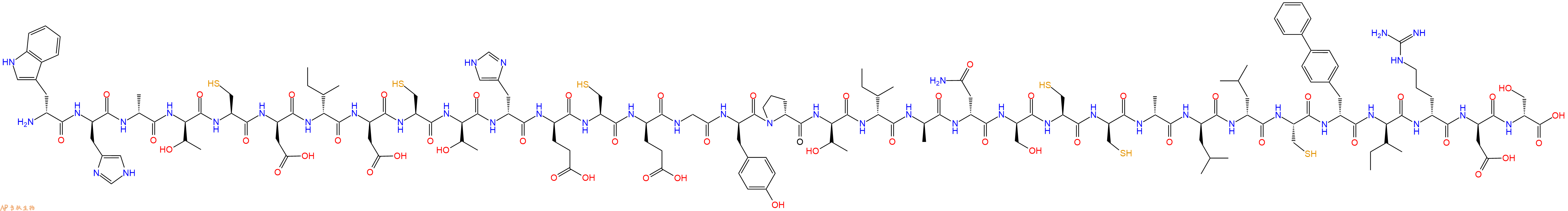 专肽生物产品H2N-DTrp-DHis-DAla-DThr-Cys-DAsp-DIle-DAsp-Cys-DThr-DHis-DGlu-Cys-DGlu-Gly-DTyr-DPro-DThr-DIle-DAla-DAsn-DSer-Cys-DCys-DAla-DLeu-DLeu-Cys-DBip-DIle-DArg-DAsp-DSer-OH