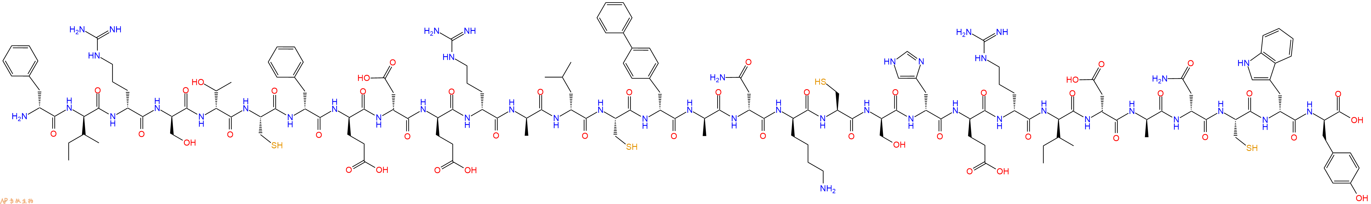 专肽生物产品H2N-DPhe-DIle-DArg-DSer-DThr-Cys-DPhe-DGlu-DAsp-DGlu-DArg-DAla-DLeu-Cys-DBip-DAla-DAsn-DLys-Cys-DSer-DHis-DGlu-DArg-DIle-DAsp-DAla-DAsn-Cys-DTrp-DTyr-OH