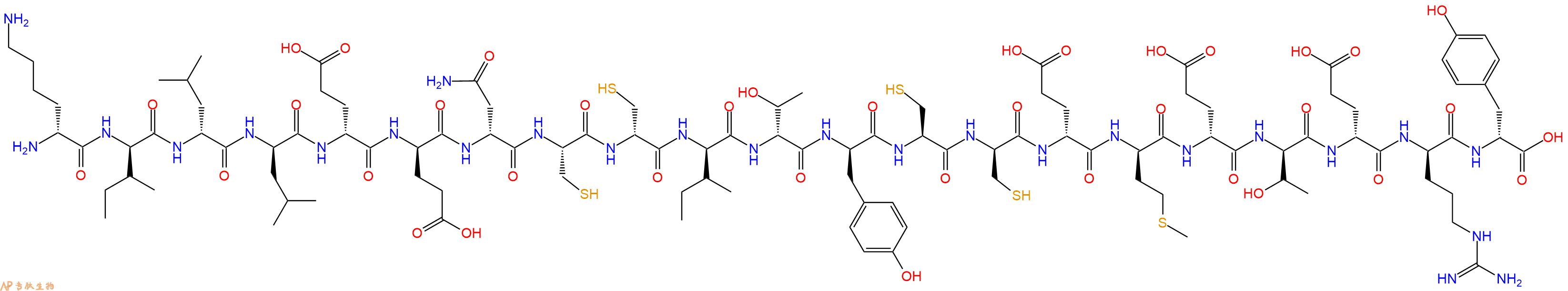 专肽生物产品H2N-DLys-DIle-DLeu-DLeu-DGlu-DGlu-DAsn-Cys-DCys-DIle-DThr-DTyr-Cys-DCys-DGlu-DMet-DGlu-DThr-DGlu-DArg-DTyr-OH