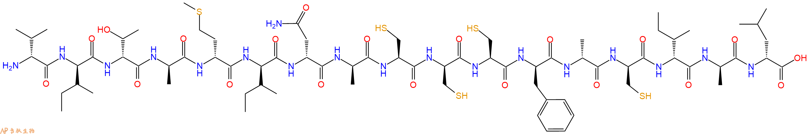 专肽生物产品H2N-DVal-DIle-DThr-DAla-DMet-DIle-DAsn-DAla-Cys-DCys-Cys-DPhe-DAla-DCys-DIle-DAla-DLeu-OH