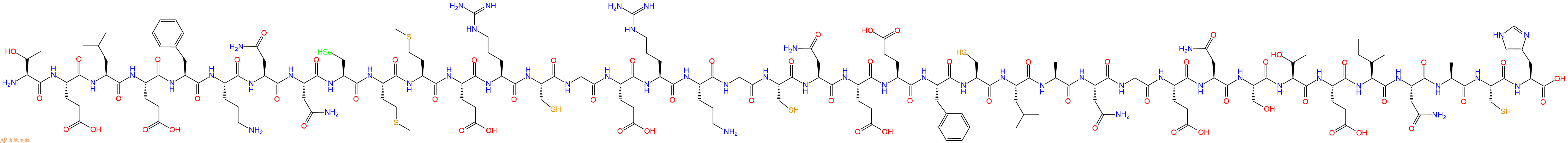 专肽生物产品H2N-Thr-Glu-Leu-Glu-Phe-Orn-Asn-Asn-Sec-Met-Met-Glu-Arg-Cys-Gly-Glu-Arg-Orn-Gly-Cys-Asn-Glu-Glu-Phe-Cys-Leu-Ala-Asn-Gly-Glu-Asn-Ser-Thr-Glu-Ile-Asn-Ala-Cys-His-OH