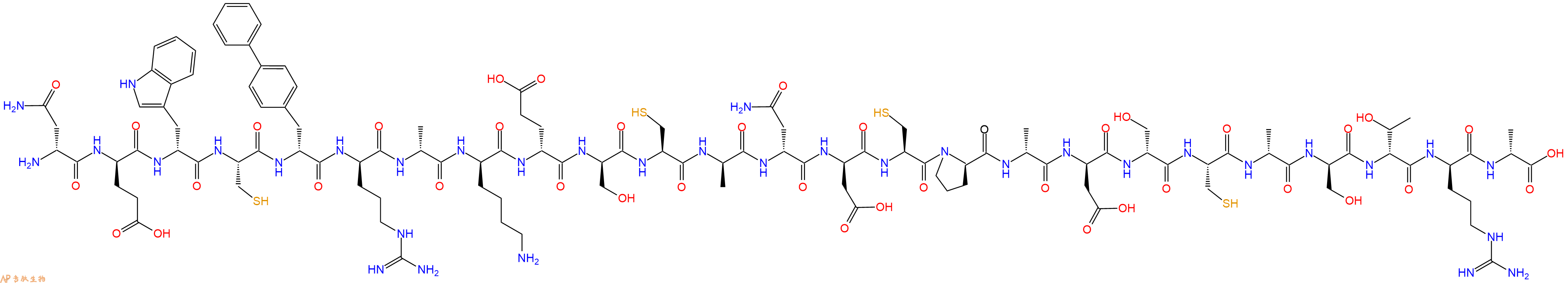 专肽生物产品H2N-DAsn-DGlu-DTrp-Cys-DBip-DArg-DAla-DLys-DGlu-DSer-Cys-DAla-DAsn-DAsp-Cys-DPro-DAla-DAsp-DSer-Cys-DAla-DSer-DThr-DArg-DAla-OH