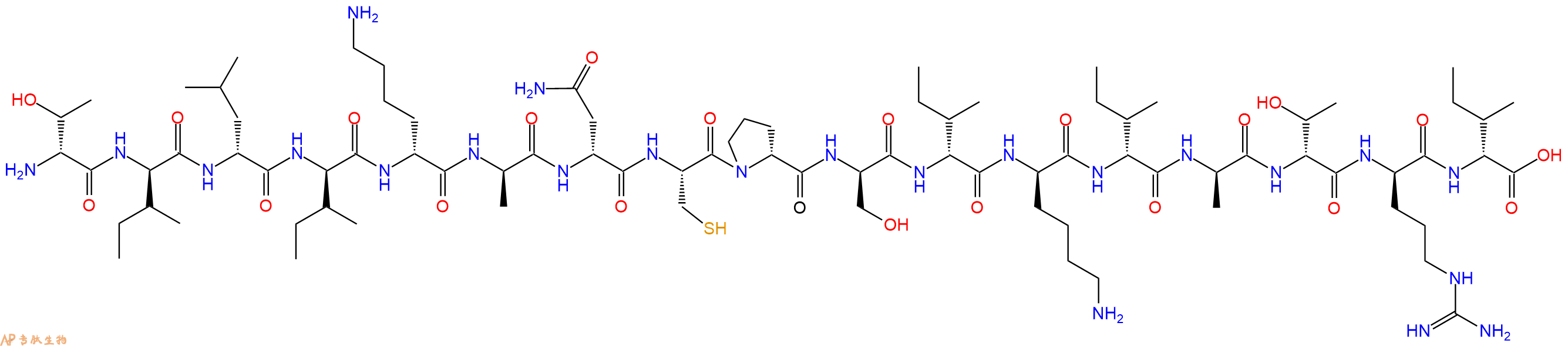 专肽生物产品H2N-DThr-DIle-DLeu-DIle-DLys-DAla-DAsn-Cys-DPro-DSer-DIle-DLys-DIle-DAla-DThr-DArg-DIle-OH