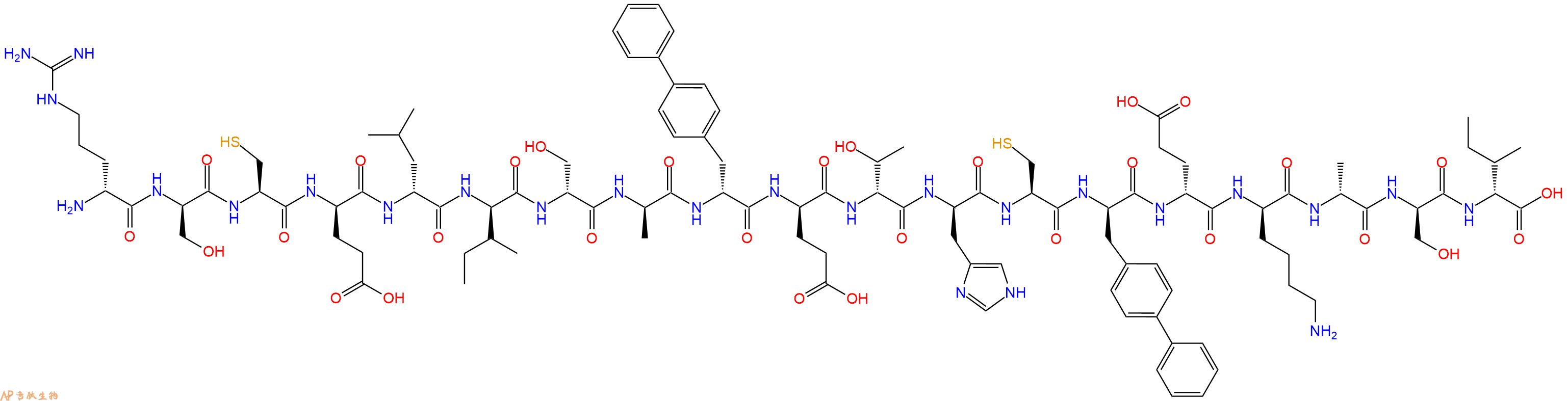 专肽生物产品H2N-DArg-DSer-Cys-DGlu-DLeu-DIle-DSer-DAla-DBip-DGlu-DThr-DHis-Cys-DBip-DGlu-DLys-DAla-DSer-DIle-OH