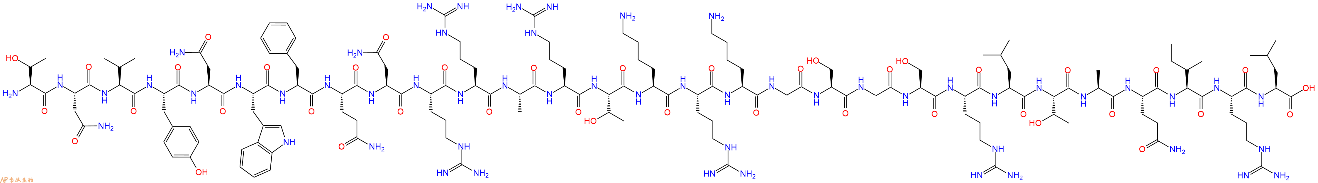 专肽生物产品H2N-Thr-Asn-Val-Tyr-Asn-Trp-Phe-Gln-Asn-Arg-Arg-Ala-Arg-Thr-Lys-Arg-Lys-Gly-Ser-Gly-Ser-Arg-Leu-Thr-Ala-Gln-Ile-Arg-Leu-OH