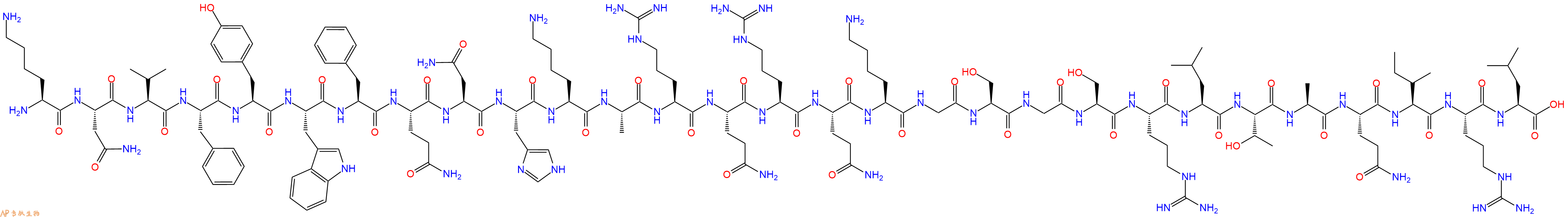 专肽生物产品H2N-Lys-Asn-Val-Phe-Tyr-Trp-Phe-Gln-Asn-His-Lys-Ala-Arg-Gln-Arg-Gln-Lys-Gly-Ser-Gly-Ser-Arg-Leu-Thr-Ala-Gln-Ile-Arg-Leu-OH