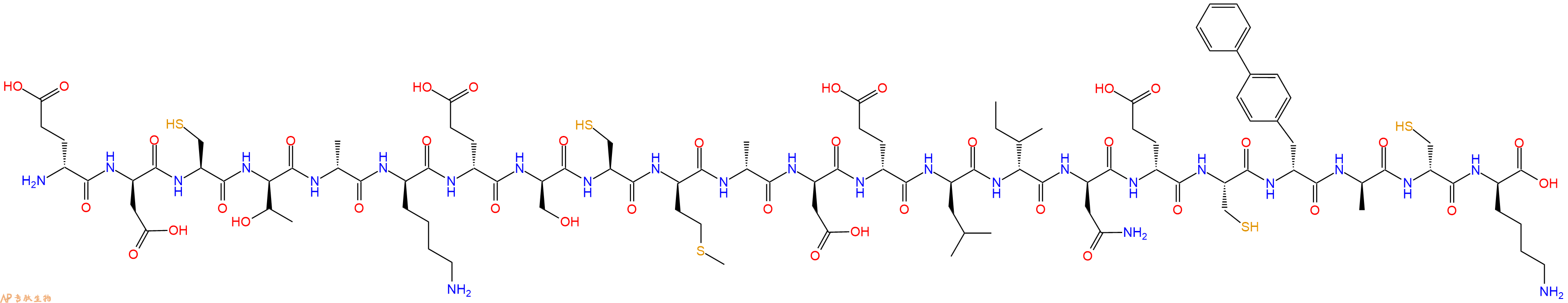 专肽生物产品H2N-DGlu-DAsp-Cys-DThr-DAla-DLys-DGlu-DSer-Cys-DMet-DAla-DAsp-DGlu-DLeu-DIle-DAsn-DGlu-Cys-DBip-DAla-DCys-DLys-OH