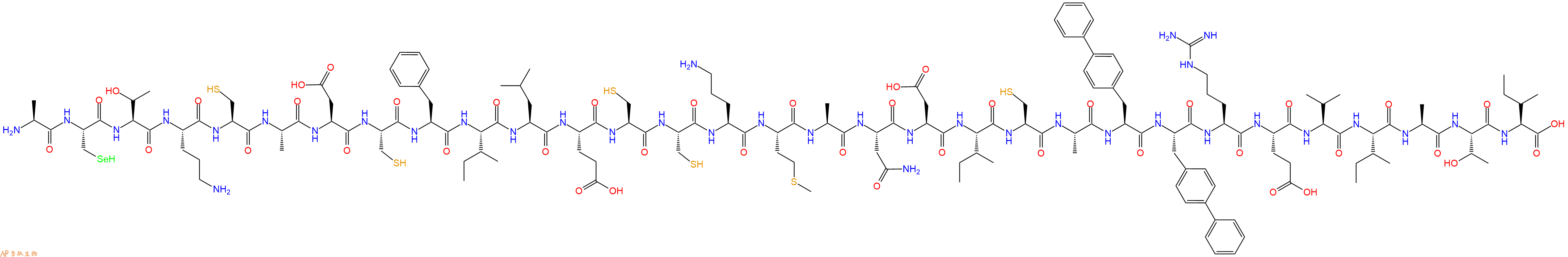 专肽生物产品H2N-Ala-Sec-Thr-Orn-Cys-Ala-Asp-Cys-Phe-Ile-Leu-Glu-Cys-Cys-Orn-Met-Ala-Asn-Asp-Ile-Cys-Ala-Bip-Bip-Arg-Glu-Val-Ile-Ala-Thr-Ile-OH