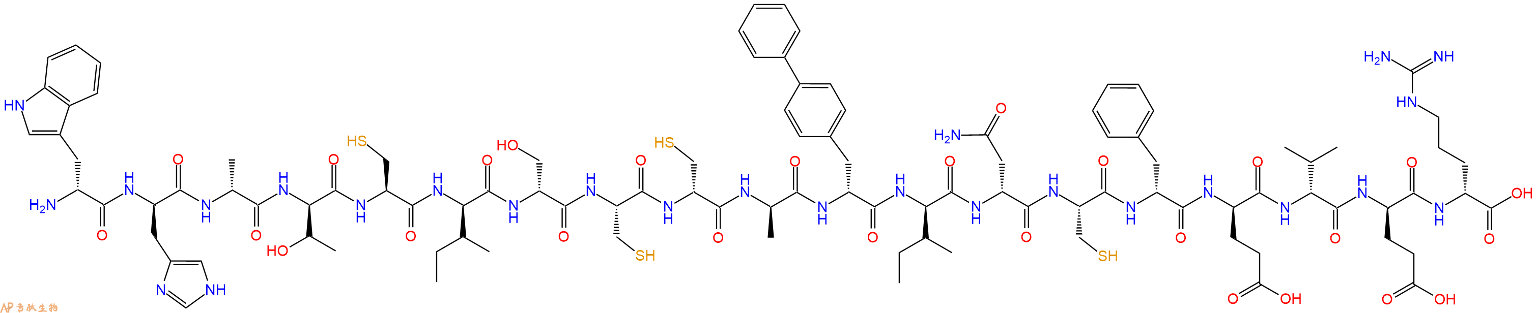 专肽生物产品H2N-DTrp-DHis-DAla-DThr-Cys-DIle-DSer-Cys-DCys-DAla-DBip-DIle-DAsn-Cys-DPhe-DGlu-DVal-DGlu-DArg-OH
