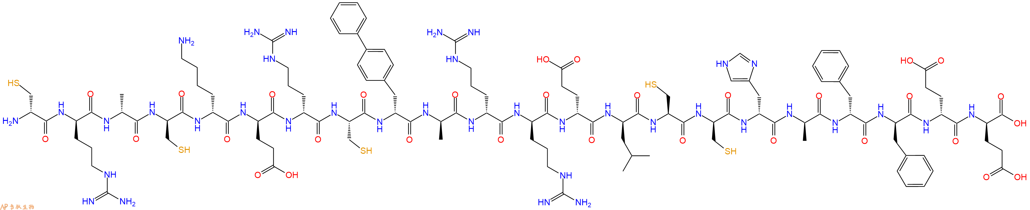 专肽生物产品H2N-DCys-DArg-DAla-DCys-DLys-DGlu-DArg-Cys-DBip-DAla-DArg-DArg-DGlu-DLeu-Cys-DCys-DHis-DAla-DPhe-DPhe-DGlu-DGlu-OH