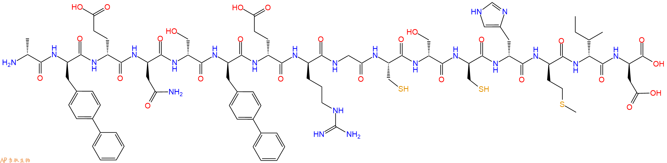 专肽生物产品H2N-DAla-DBip-DGlu-DAsn-DSer-DBip-DGlu-DArg-Gly-Cys-DSer-DCys-DHis-DMet-DIle-DAsp-OH
